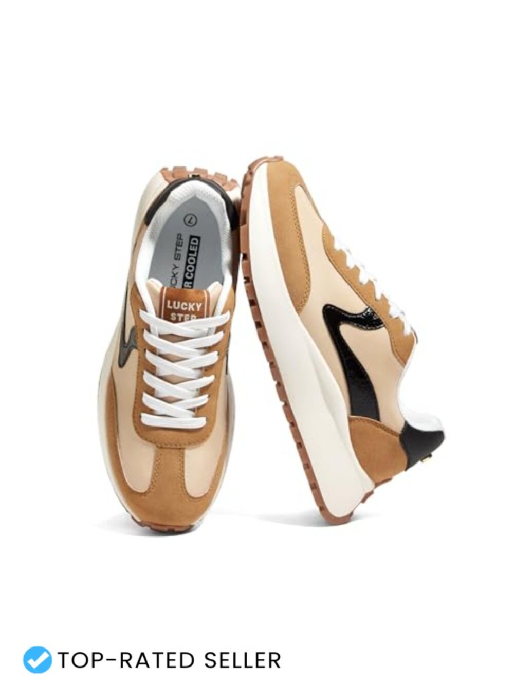 Chunky Platform Fashion Sneakers PU Leather Suede Lace-Up Casual Walking Shoes